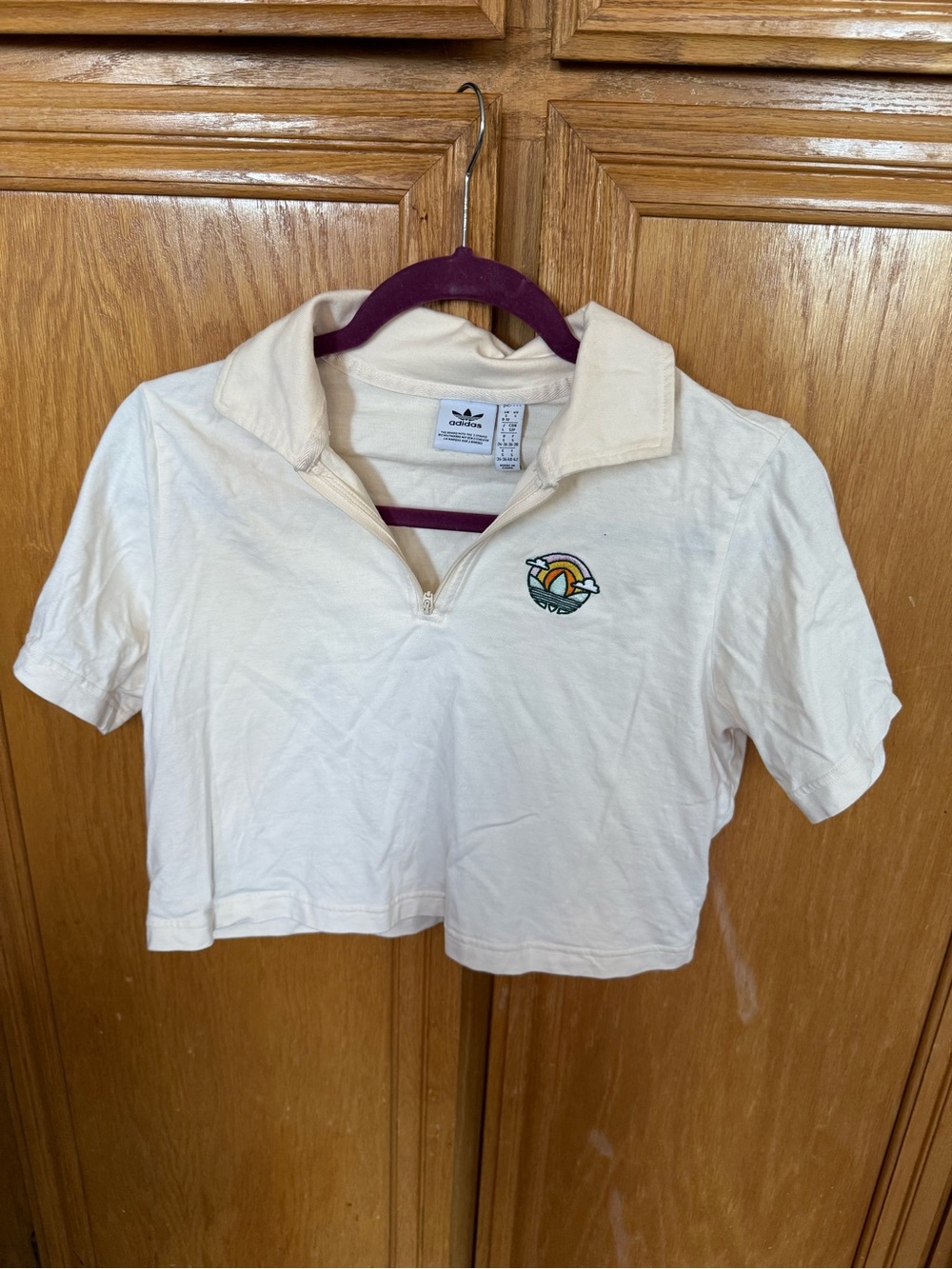 Adidas Cream Zip-Collar Cropped Polo Top in 100% cotton size small